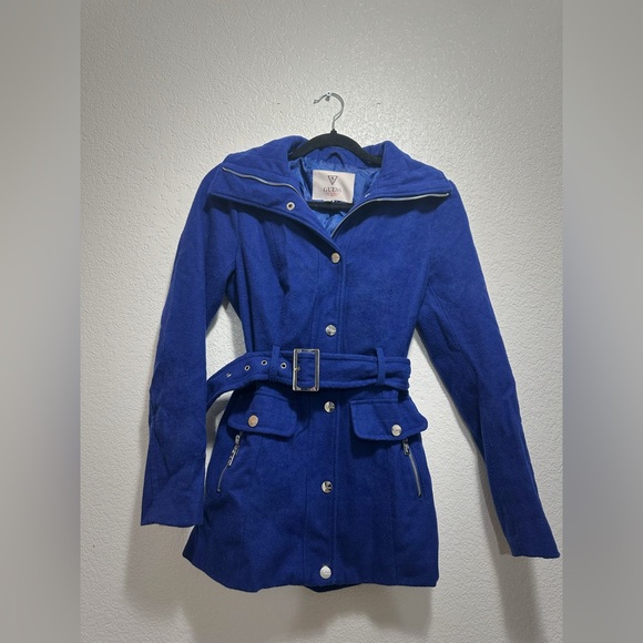 Vintage Y2K Guess Women's Royal Blue Trench Coat - Picture 3 of 9